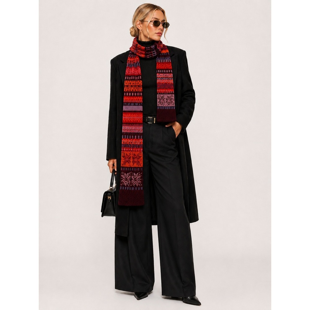V. Fraas Wool Blend Knit Long Scarf Multicolor Red Orange Purple 86x9